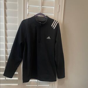 adidas Black Lightweight Quarter-Zip Shirt Jacket with White Stripes